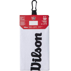 Wilson Staff Golf Towel Tri-fold Microfibre (White) - showing the towel`s waffle texture and label
