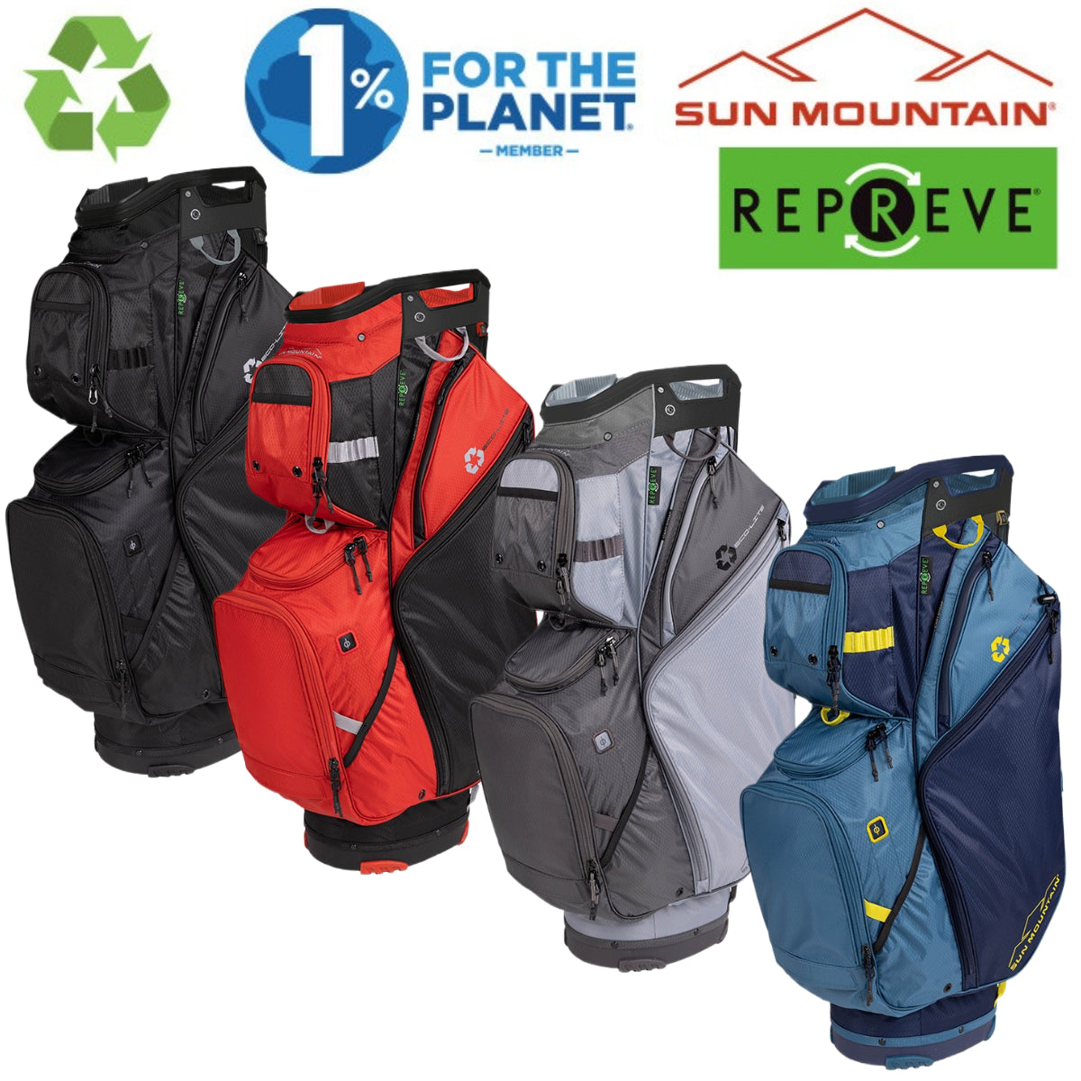 Sun Mountain Eco-Lite Cart Golf Bag - 14-Way Lightweight Trolley BAG - Repreve - all colours