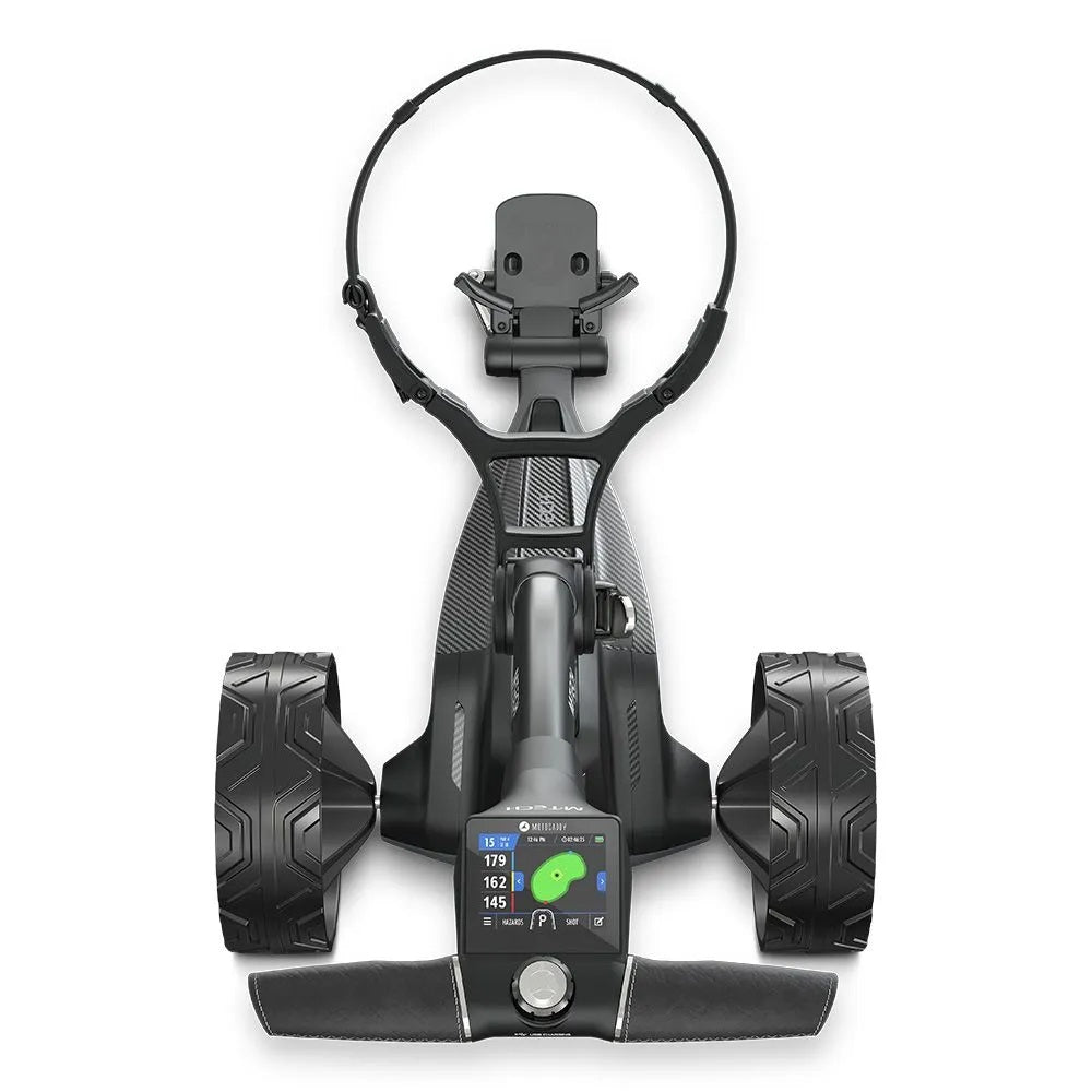 2025 Motocaddy Electric Golf Trolley - M-Tech GPS Ultra Lithium Battery - overhead view of handle