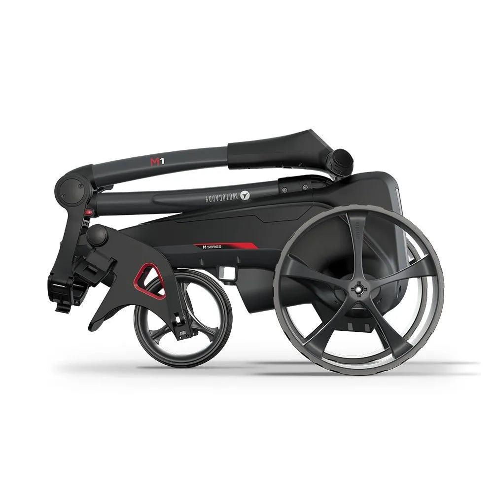 2025 Motocaddy Electric Golf Trolley - M1 Standard Lithium Battery & Charger - side view, folded