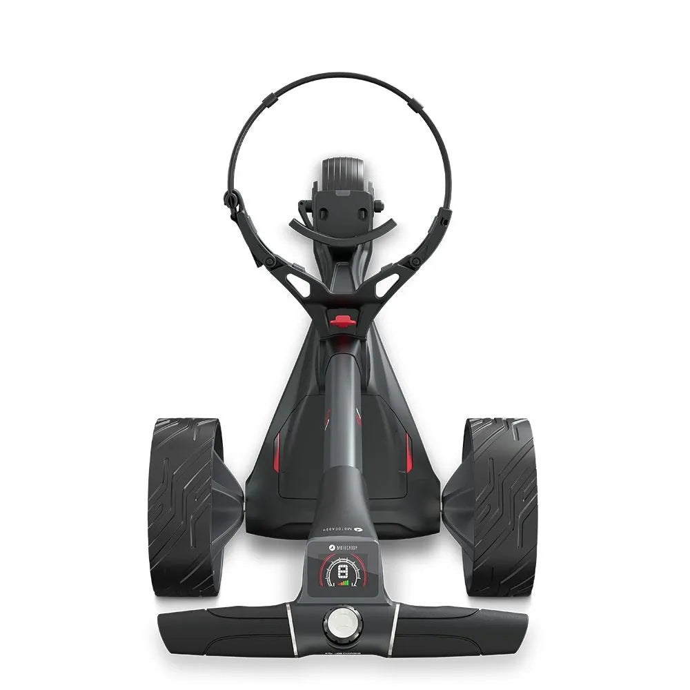 2025 Motocaddy Electric Golf Trolley - S1 Ultra Lithium Battery & Charger - overhead view, handle display