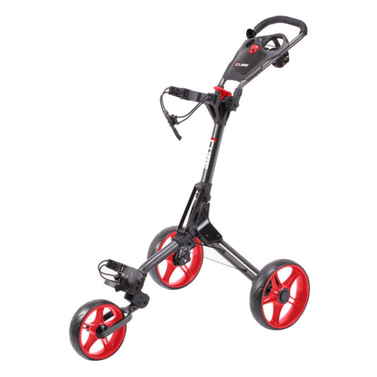 SkyMax Cube 3.0 Push Golf Trolley - 3-Wheel - Charcoal/Red