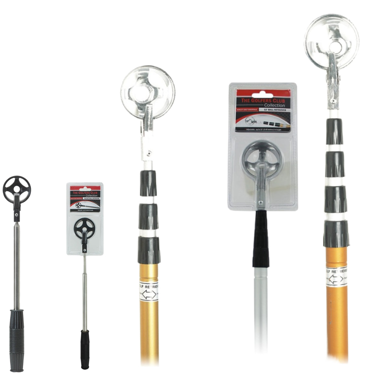Brand Fusion Golf Ball Retriever - Telescopic BALL Pick Up - showing its 3 lengths