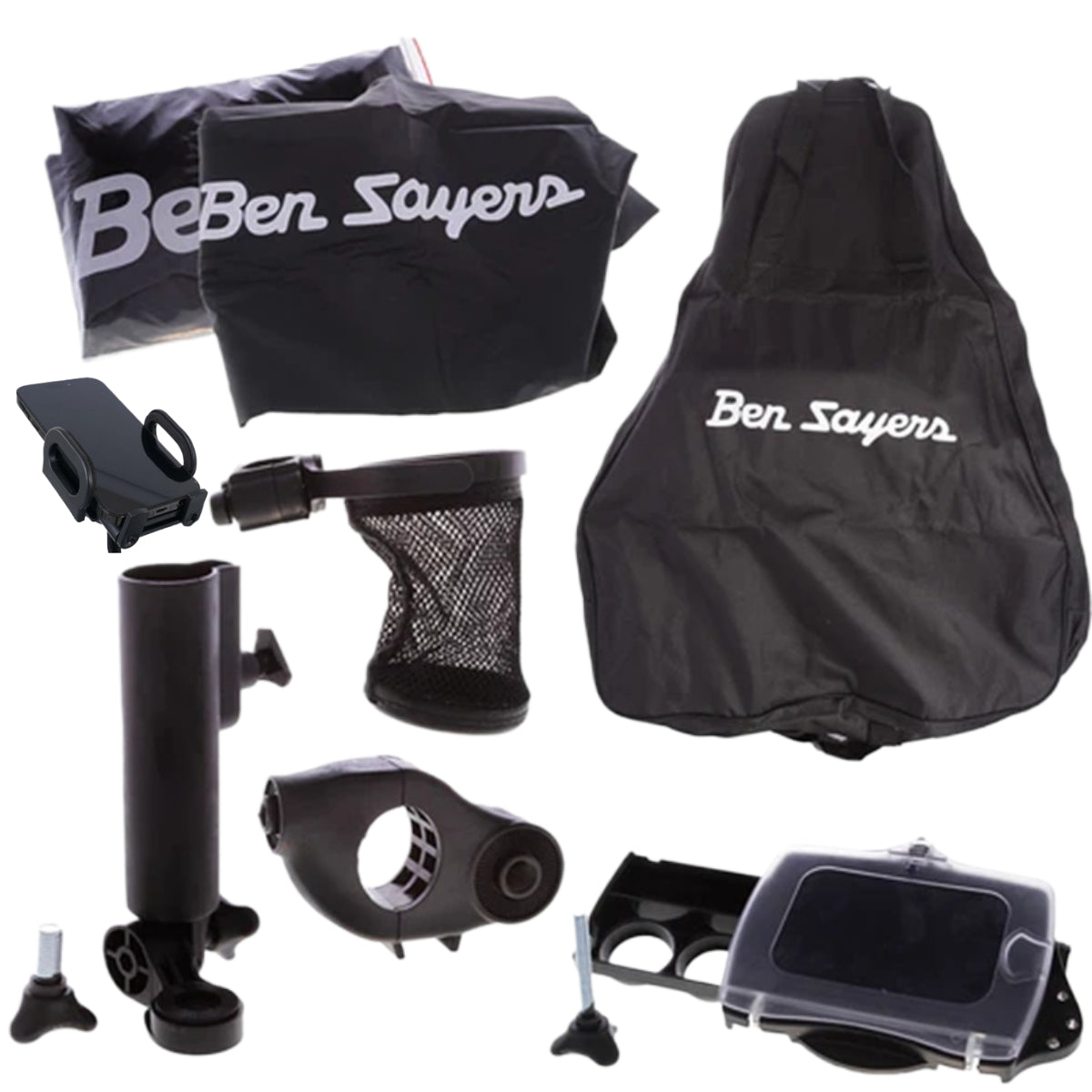 Ben Sayers electric golf trolley accessory pack including umbrella holder and carry bag