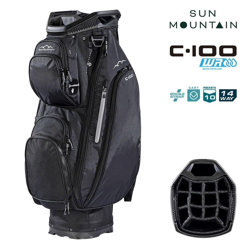 Sun Mountain C-100 14-Way Lightweight Cart Golf Bag - Black - with features