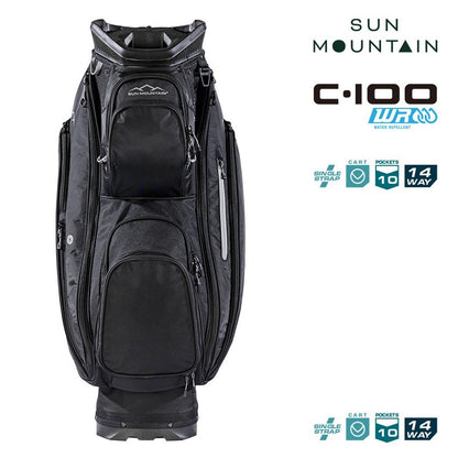 Sun Mountain C-100 14-Way Lightweight Cart Golf Bag - Black - zipped pockets and divider