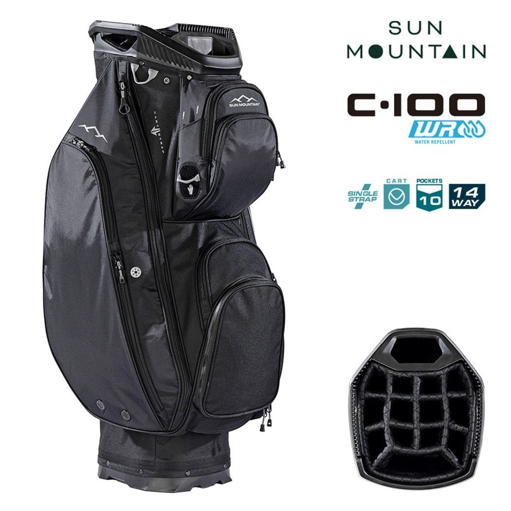 Sun Mountain C-100 14-Way Lightweight Cart Golf Bag - Black - storage pockets