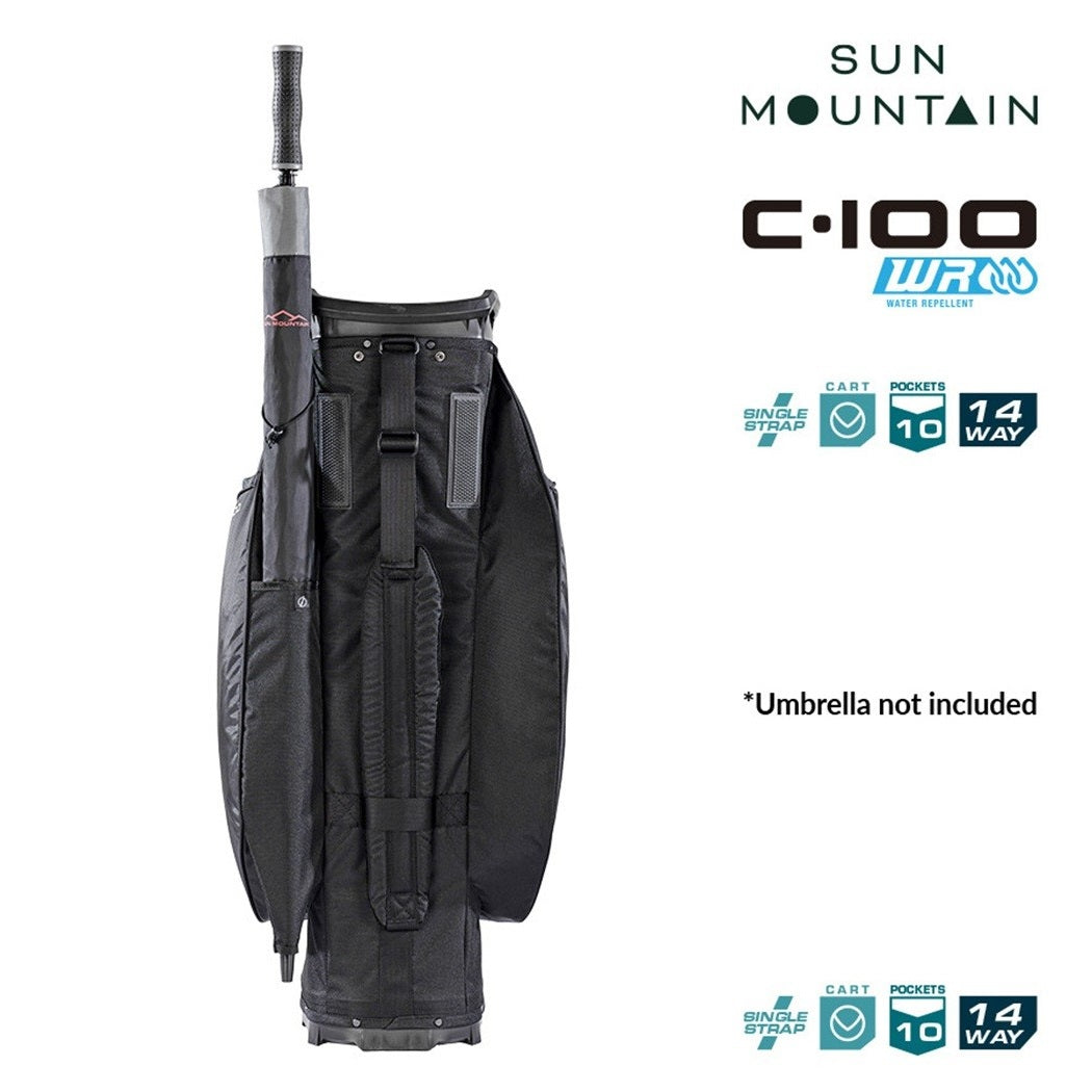 Sun Mountain C-100 14-Way Lightweight Cart Golf Bag - Black - rear view with carry strap