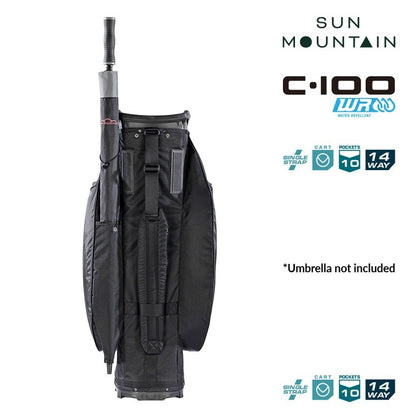 Sun Mountain C-100 14-Way Lightweight Cart Golf Bag - Black - rear view with carry strap