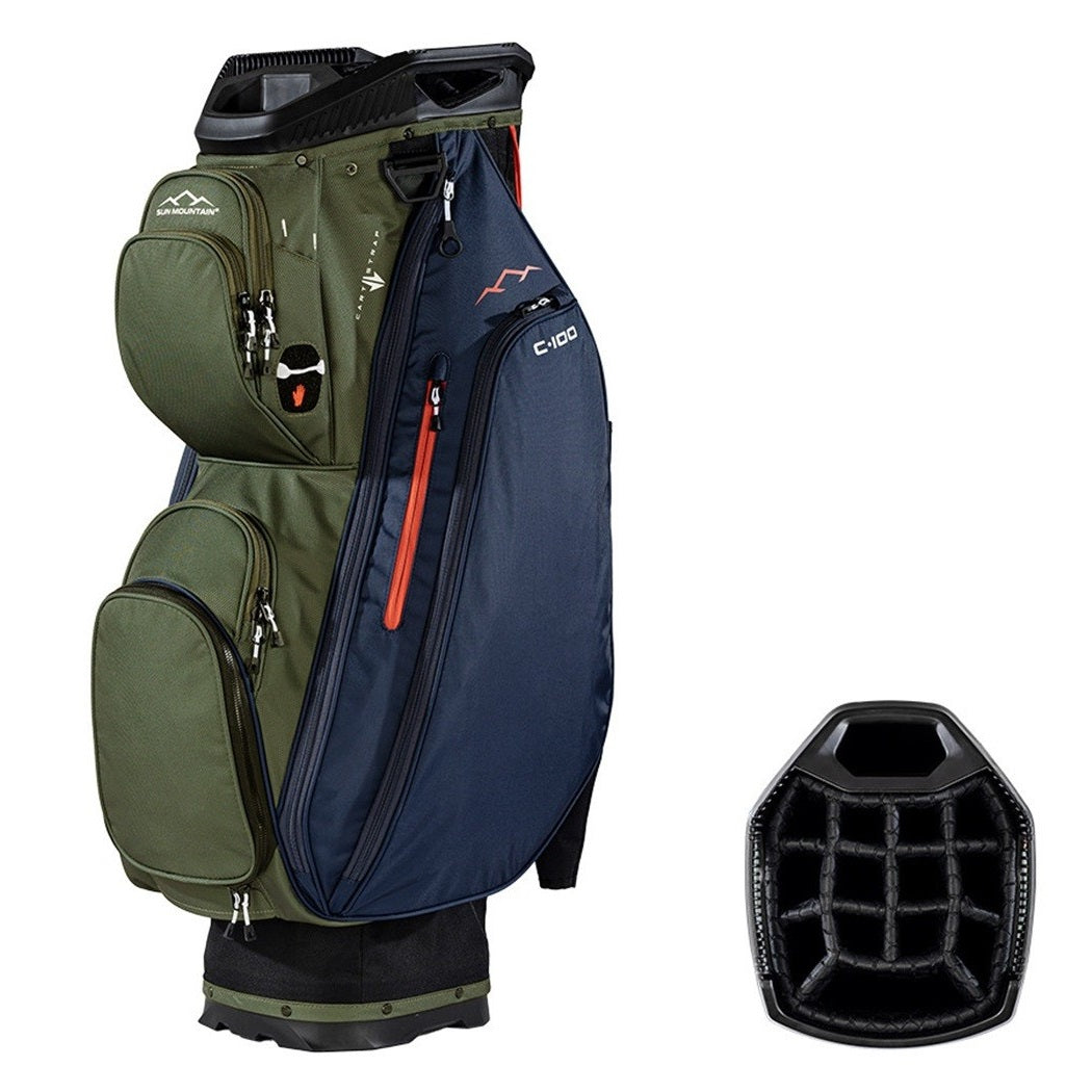 Sun Mountain C-100 14-Way Cart Golf Bag - Black/Olive/Inferno - with divider