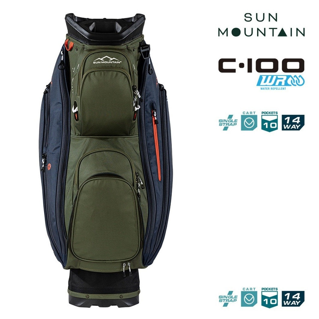 Sun Mountain C-100 14-Way Cart Golf Bag - Black/Olive/Inferno - zipped pockets and divider
