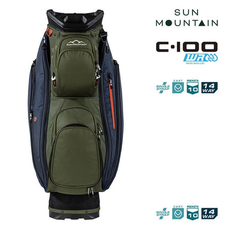 Sun Mountain C-100 14-Way Cart Golf Bag - Black/Olive/Inferno - zipped pockets and divider