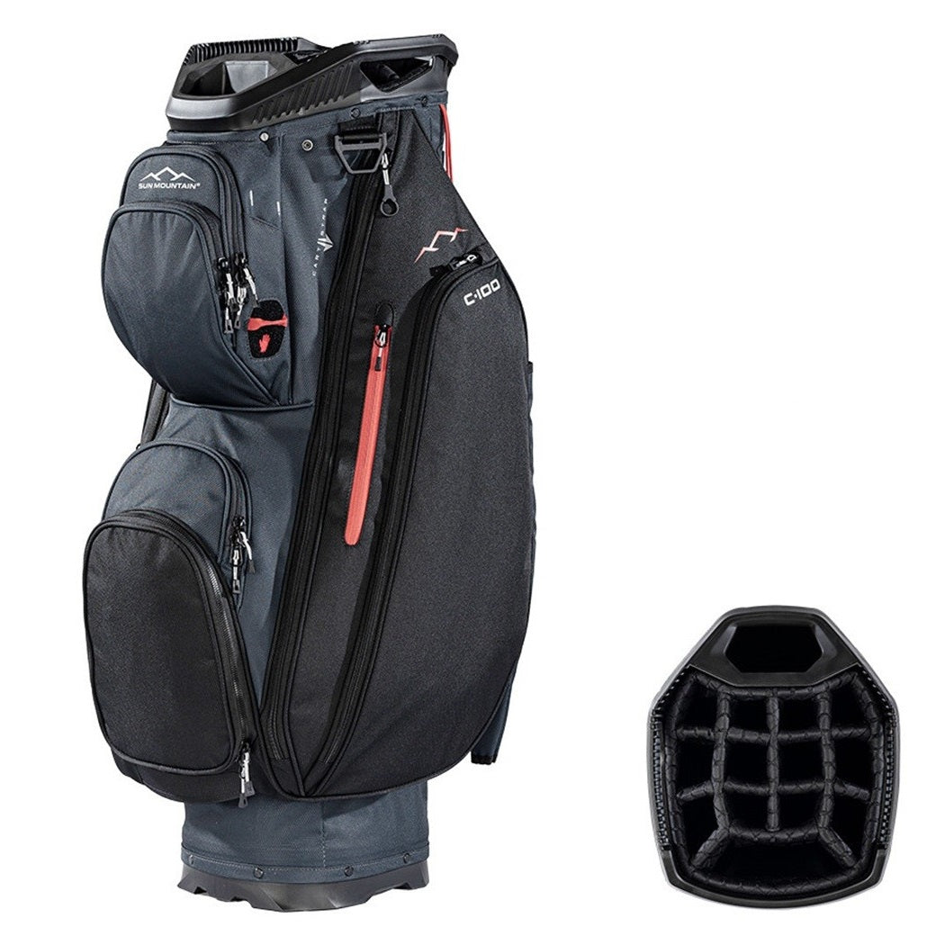 Sun Mountain C-100 14-Way Lightweight Cart Golf Bag - Steel/Black/Red