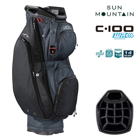 Sun Mountain C-100 14-Way Cart Golf Bag - Steel/Black/Red - storage pockets