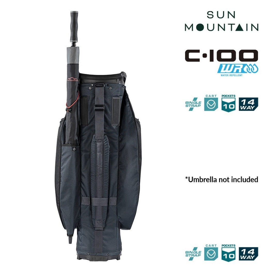 Sun Mountain C-100 14-Way Cart Golf Bag - Steel/Black/Red - rear view with carry strap