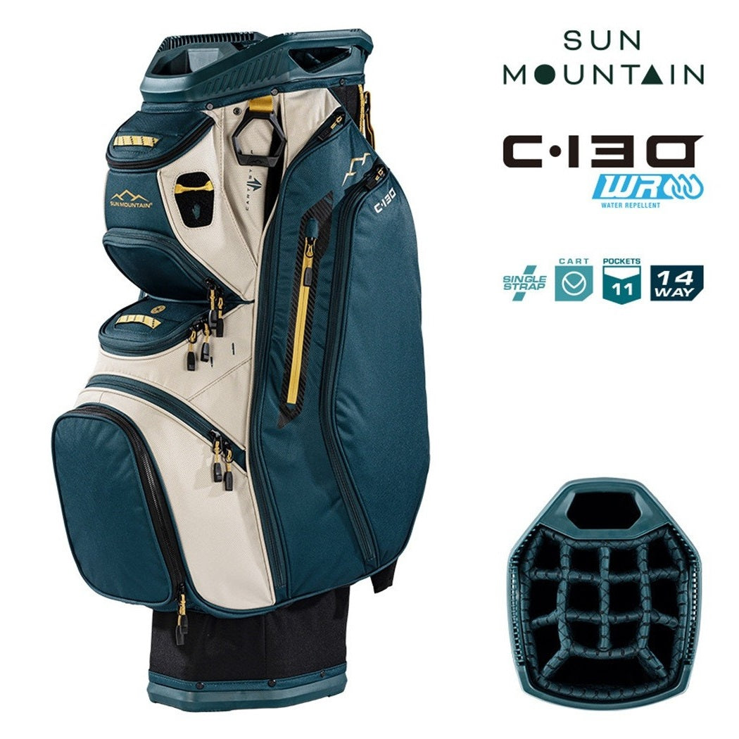 Sun Mountain C-130 Cart Bag 14-Way Golf Trolley Bag - Black/Pond/Sand - with features