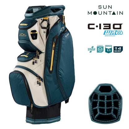 Sun Mountain C-130 Cart Bag 14-Way Golf Trolley Bag - Black/Pond/Sand - with features