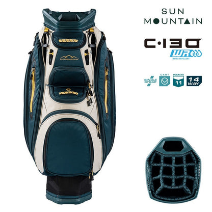 Sun Mountain C-130 Cart Bag 14-Way Golf Trolley Bag - Black/Pond/Sand - zipped pockets