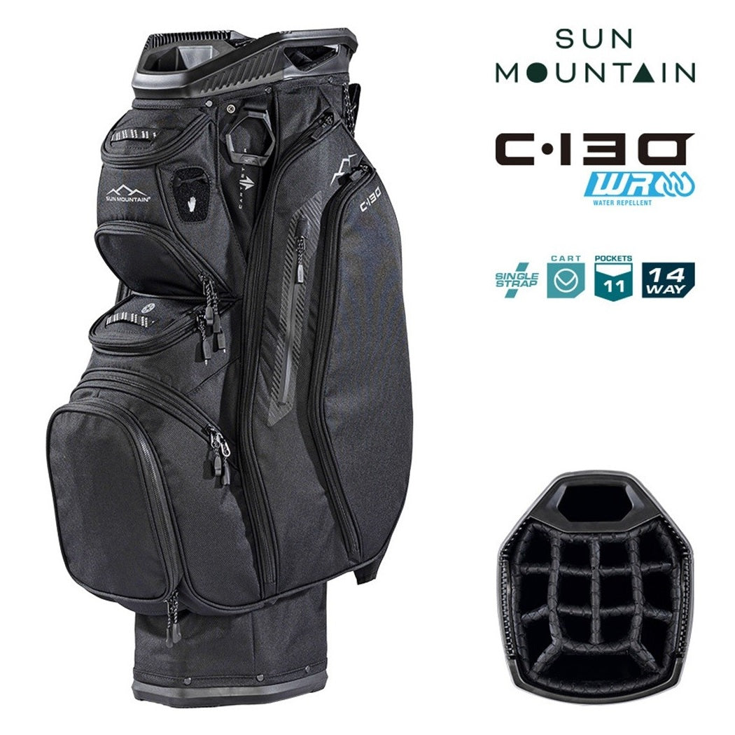 Sun Mountain C-130 Cart Bag 14-Way Golf Trolley Bag - Black - with features