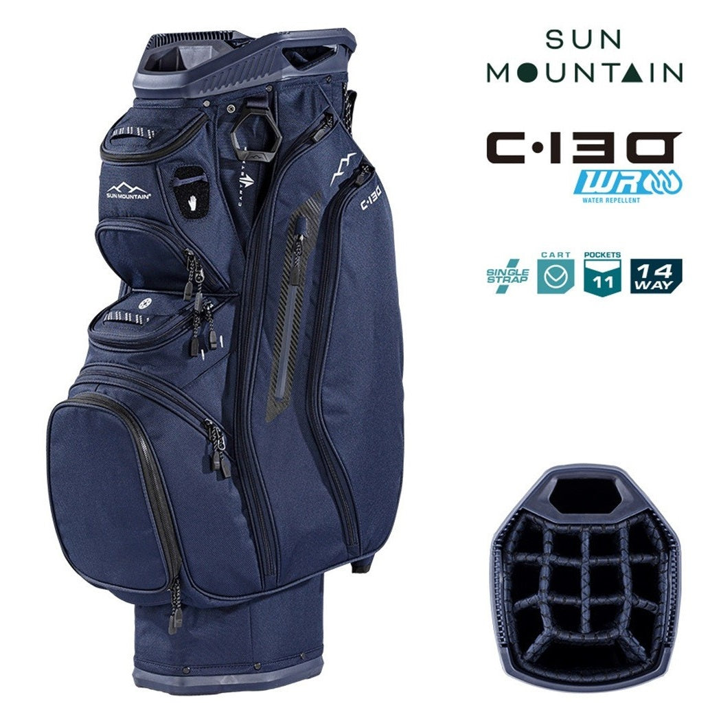 Sun Mountain C-130 Cart Bag 14-Way Golf Trolley Bag - Navy - with features