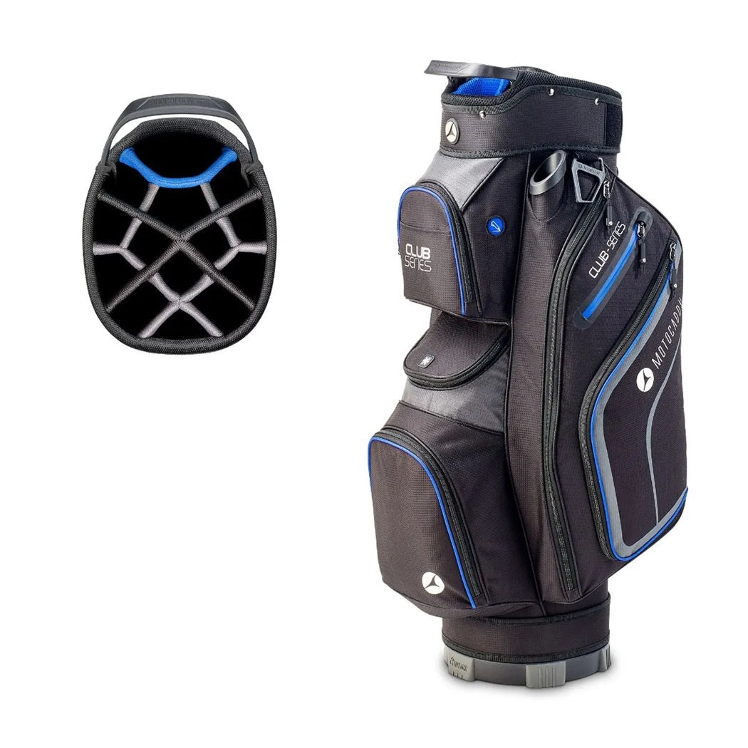 Motocaddy Club Series 2026 golf trolley bag with 14-way divider Black/Blue
