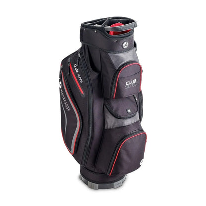 Motocaddy Club Series 2026 golf trolley bag Black/Red front view with pockets