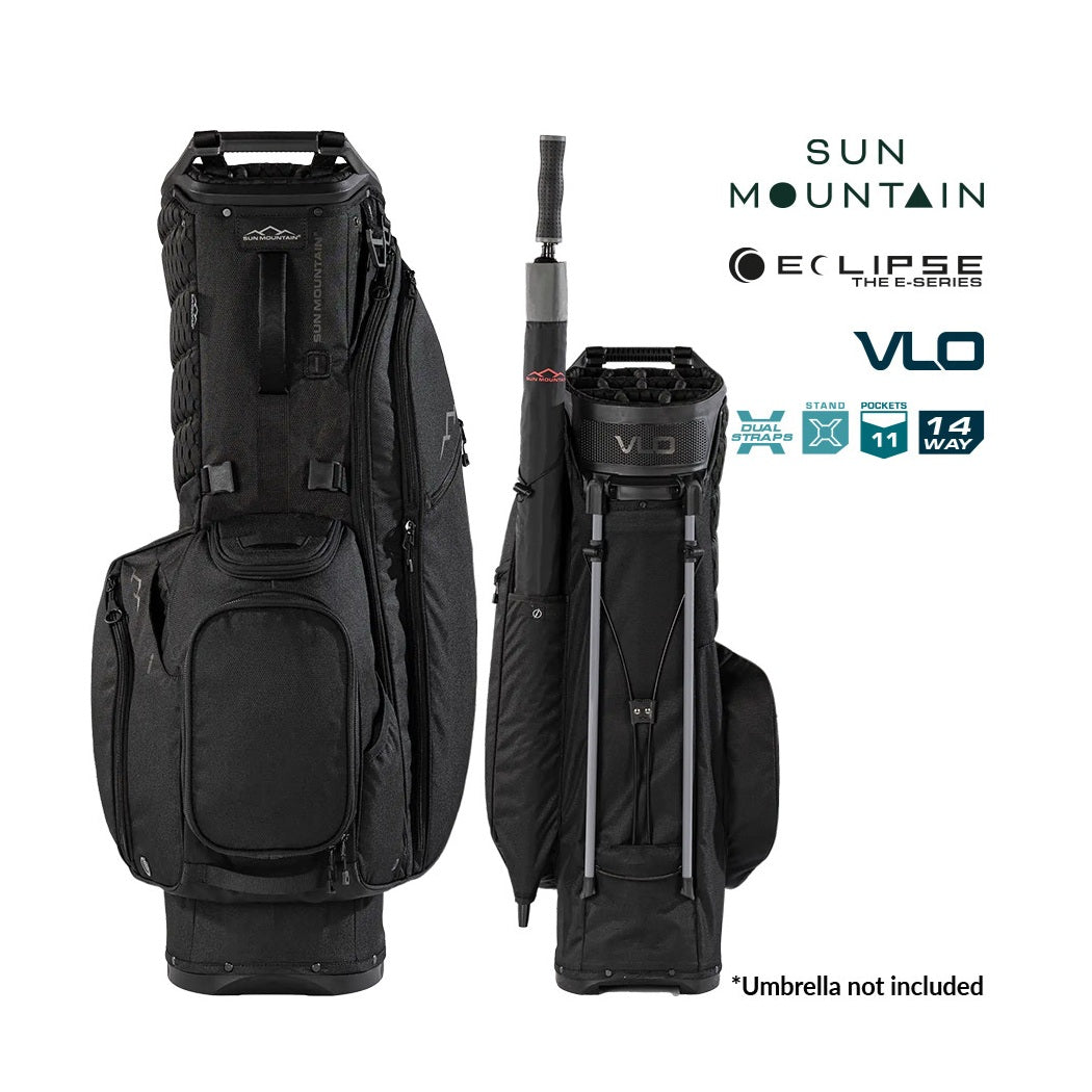 Sun Mountain Eclipse E4.5 VLO 14-Way Hybrid Golf Bag - Black - front and rear views