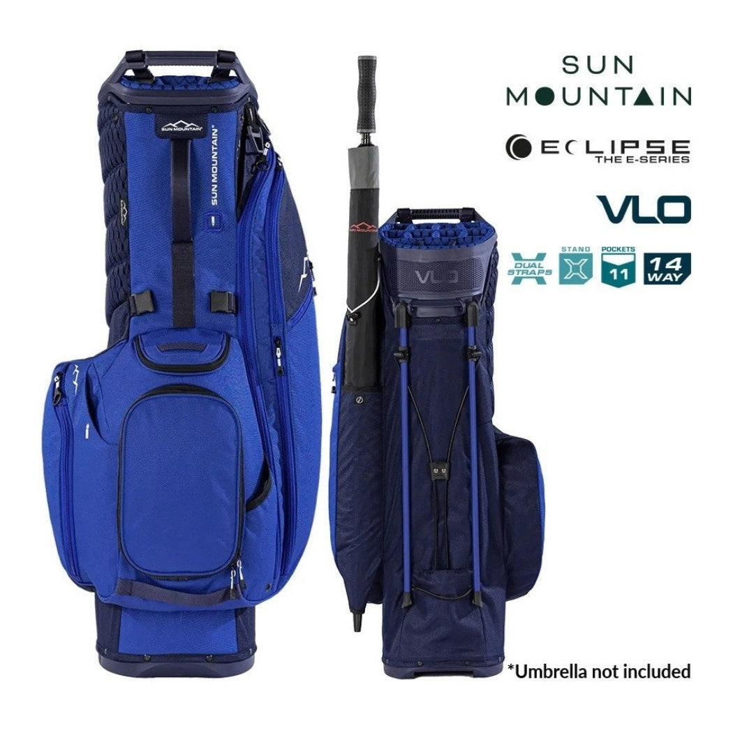 Sun Mountain Eclipse E4.5 VLO 14-Way Hybrid Golf Bag - Navy/Falcon Blue - front and rear views