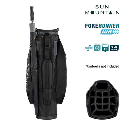 Sun Mountain ForeRunner 14-Way Cart Golf Bag - Black - rear view with carry strap