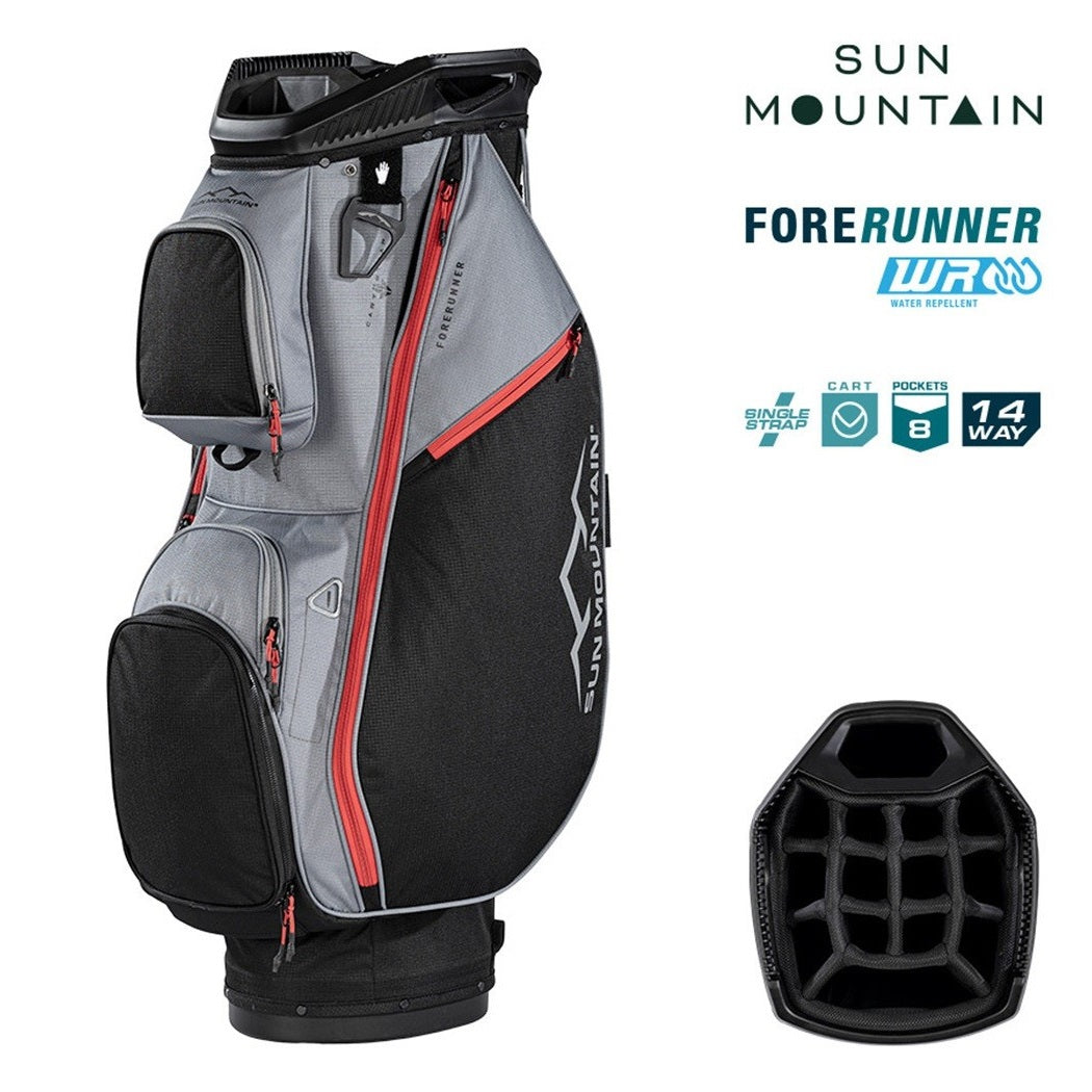 Sun Mountain ForeRunner 14-Way Cart Golf Bag - Black/Nickel/Red - with features