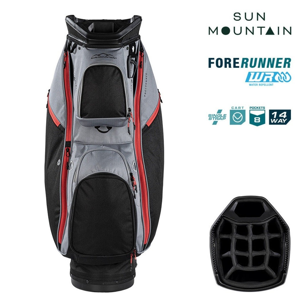 Sun Mountain ForeRunner 14-Way Cart Golf Bag - Black/Nickel/Red - zipped pockets and divider