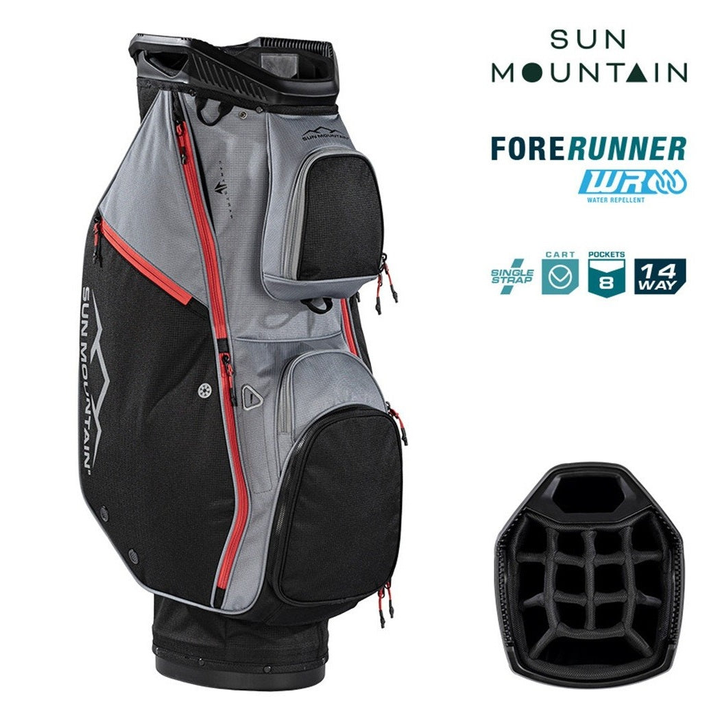 Sun Mountain ForeRunner 14-Way Cart Golf Bag - Black/Nickel/Red - storage pockets