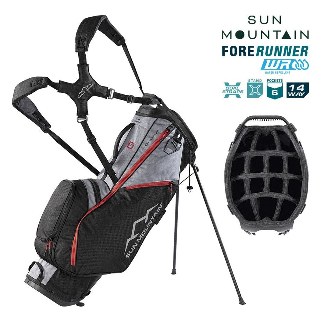 Sun Mountain ForeRunner 14-Way Carry Stand Golf Bag - Black/Nickel/Red - with features