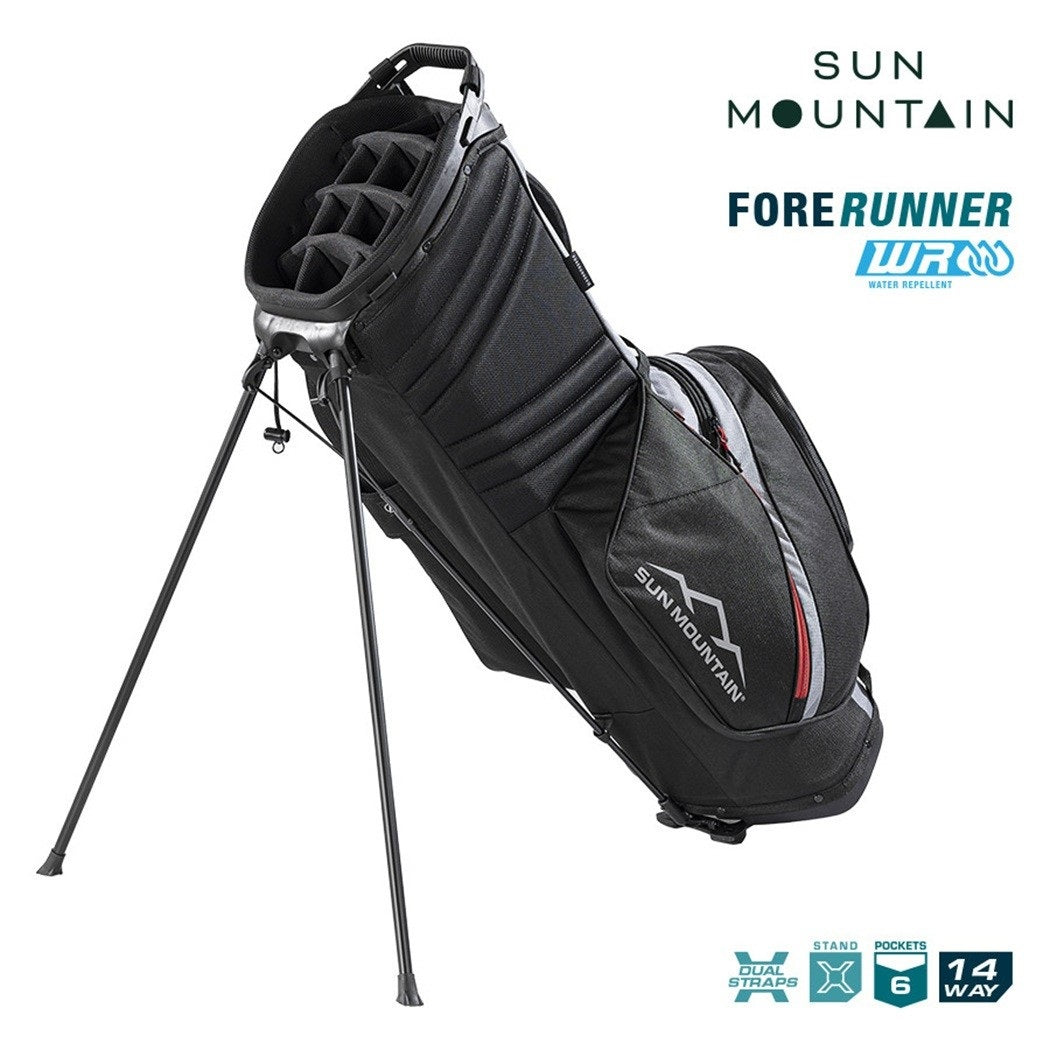 Sun Mountain ForeRunner 14-Way Carry Stand Golf Bag - Black/Nickel/Red - zipped pockets and divider