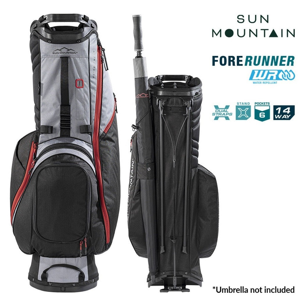 Sun Mountain ForeRunner 14-Way Carry Stand Golf Bag - Black/Nickel/Red - carry strap