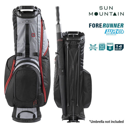 Sun Mountain ForeRunner 14-Way Carry Stand Golf Bag - Black/Nickel/Red - carry strap