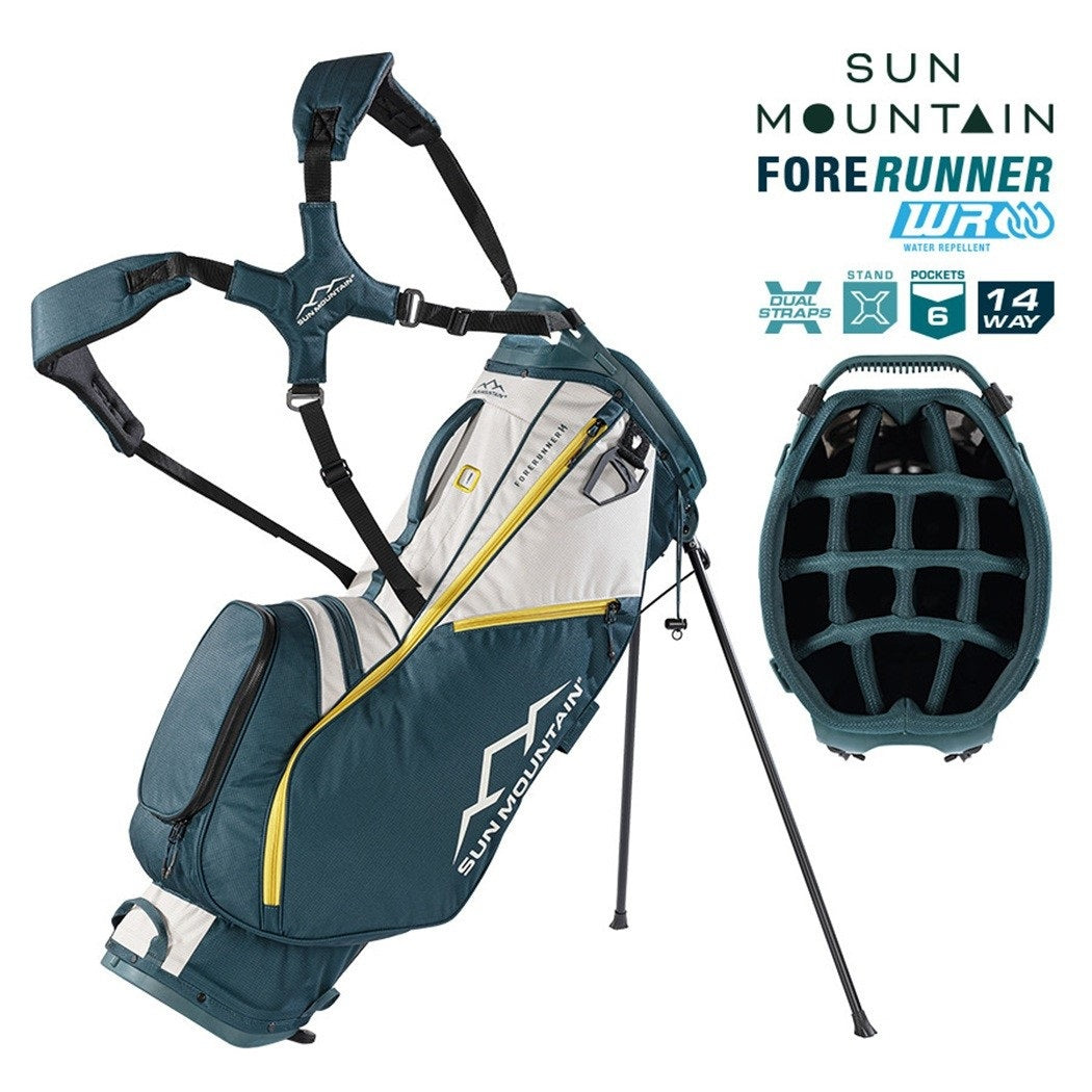 Sun Mountain ForeRunner 14-Way Carry Stand Golf Bag - Black/Pond/Sand - with features