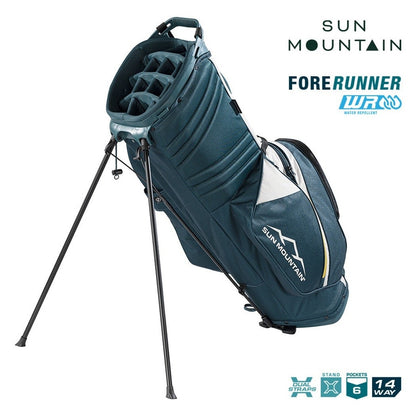 Sun Mountain ForeRunner 14-Way Carry Stand Golf Bag - Black/Pond/Sand - zipped pockets and divider
