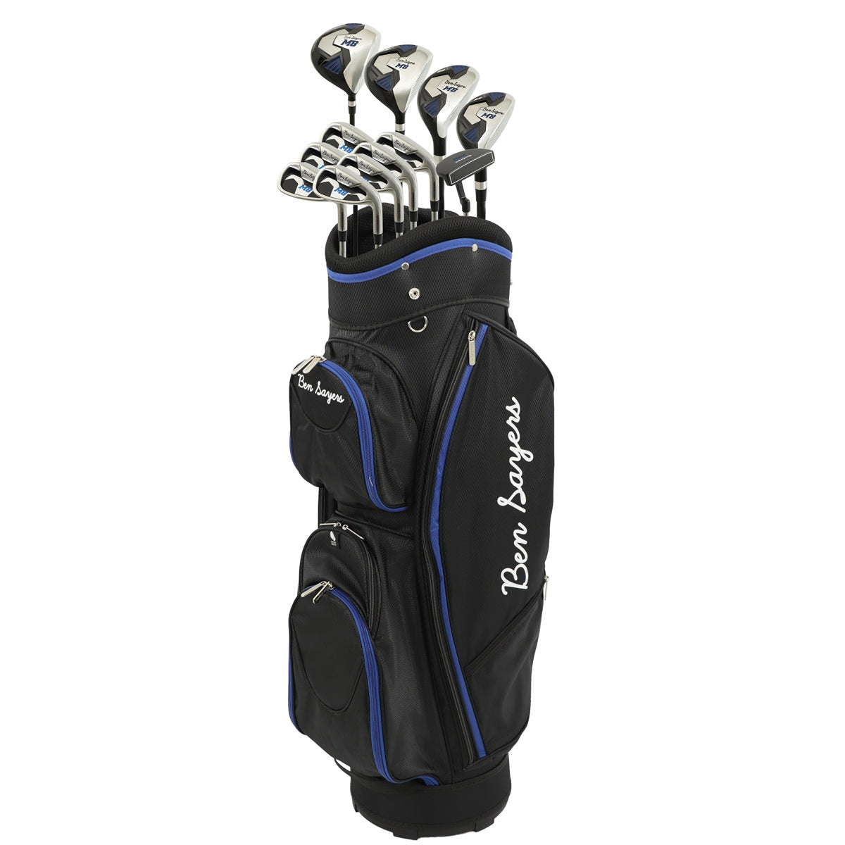 Ben Sayers 2025 Package Set M8 Mens Golf Clubs & Cart Bag - Steel or Graphite - black/blue bag with clubs