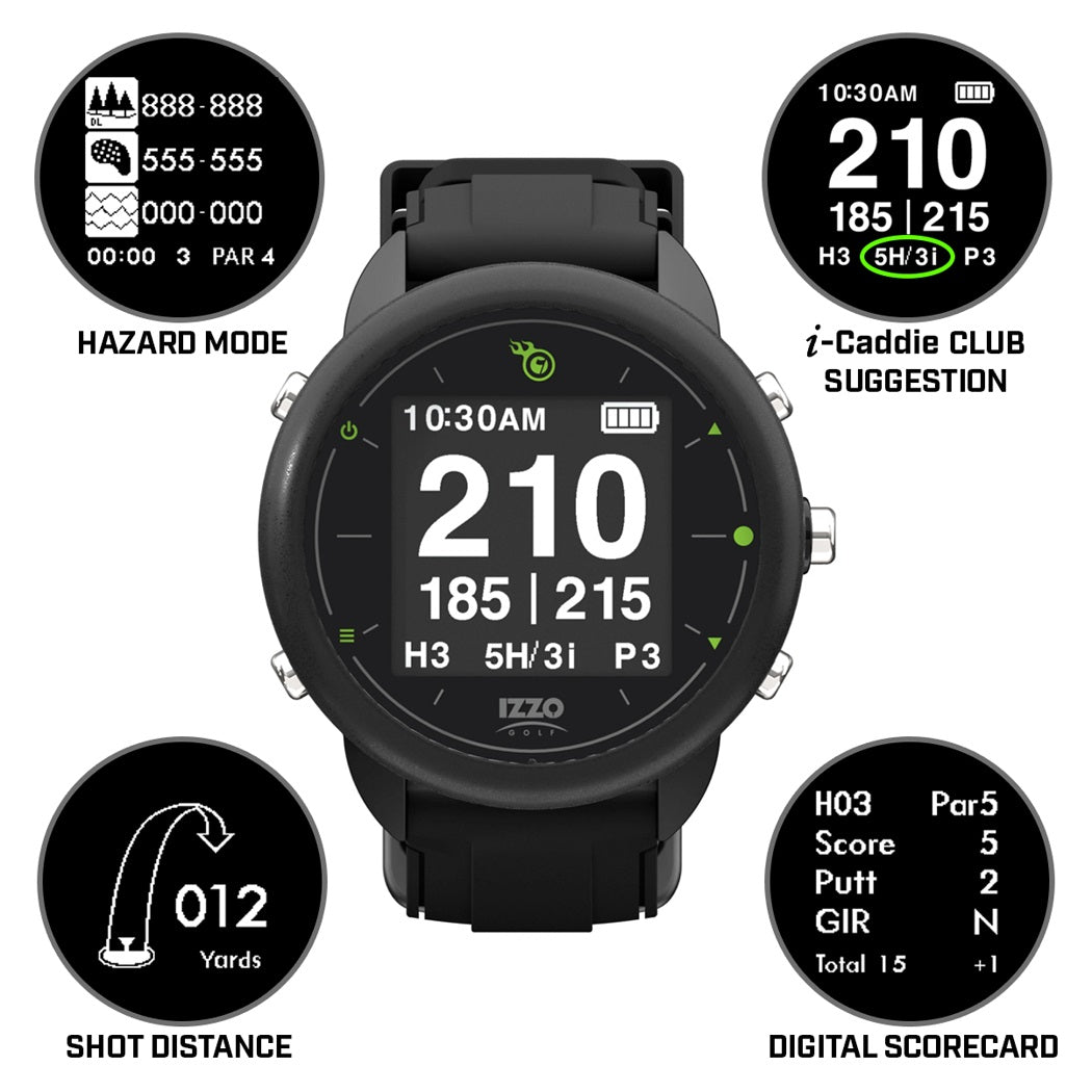 IZZO Swami GPS Golf Watch - screen views and functions