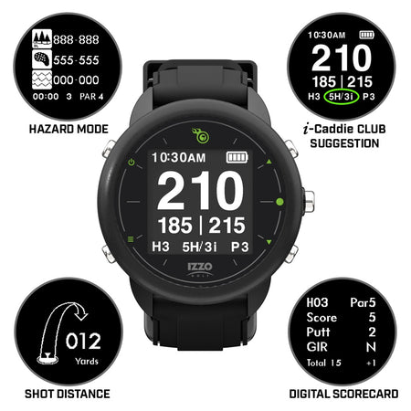 IZZO Swami GPS Golf Watch - screen views and functions