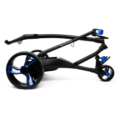 Golfstream GX1 Electric Golf Trolley - Black/Blue - side view, folded