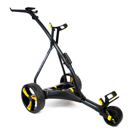 Golfstream GX5 Electric Trolley - Black/Yellow - front view, with bag holders