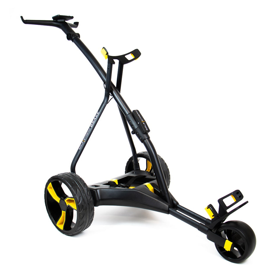 Golfstream GX5 Electric Trolley - Black/Yellow - front view, with bag holders