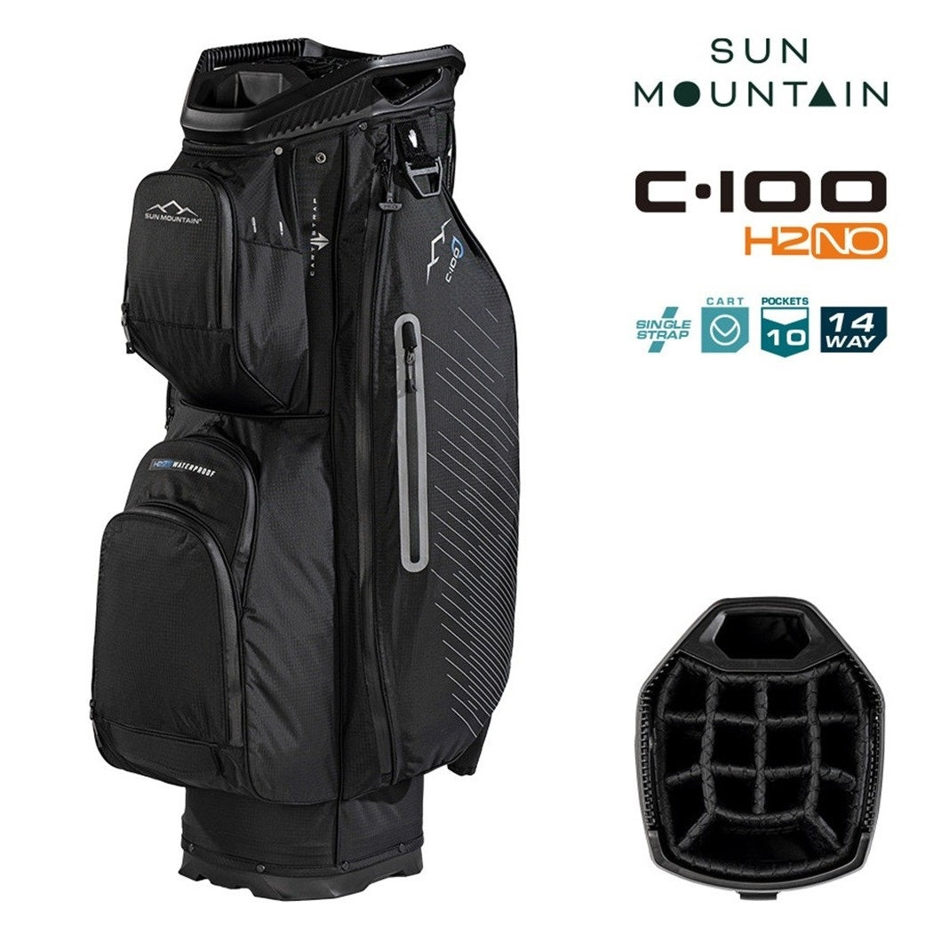 Sun Mountain H2NO C-100 Waterproof 14-Way Trolley Golf Bag - Black - with features
