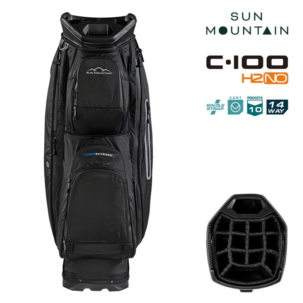 Sun Mountain H2NO C-100 Waterproof 14-Way Trolley Golf Bag - Black - zipped pockets and divider