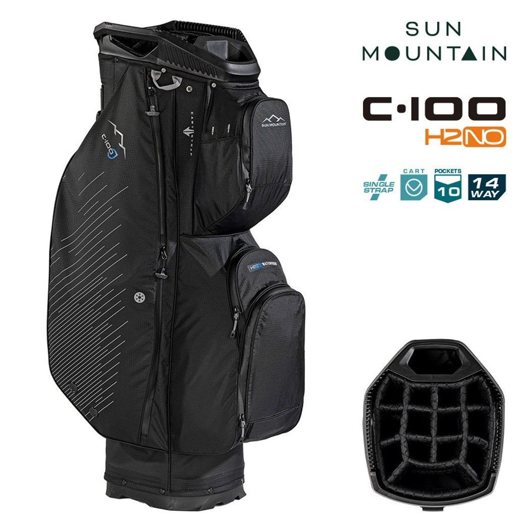 Sun Mountain H2NO C-100 Waterproof 14-Way Trolley Golf Bag - Black - storage pockets