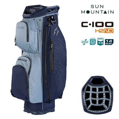 Sun Mountain H2NO C-100 14-Way Waterproof Cart Golf Bag - Navy/Ash/Powder - with features