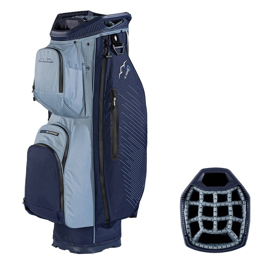 Sun Mountain H2NO C-100 Waterproof 14-Way Trolley Golf Bag - Navy/Ash/Powder - with divider