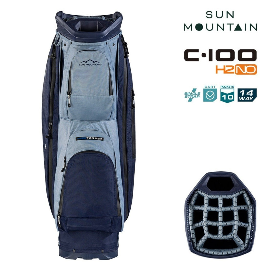 Sun Mountain H2NO C-100 14-Way Waterproof Cart Golf Bag - Navy/Ash/Powder - zipped pockets and divider